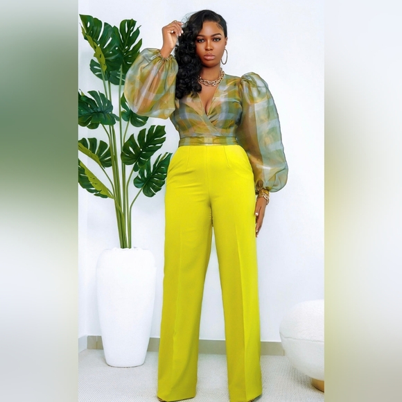 💯FREE SHIP - S016 - NWT Brown/Green/Teal/Grey Wrap Top with Matching Pants Set - Picture 1 of 3